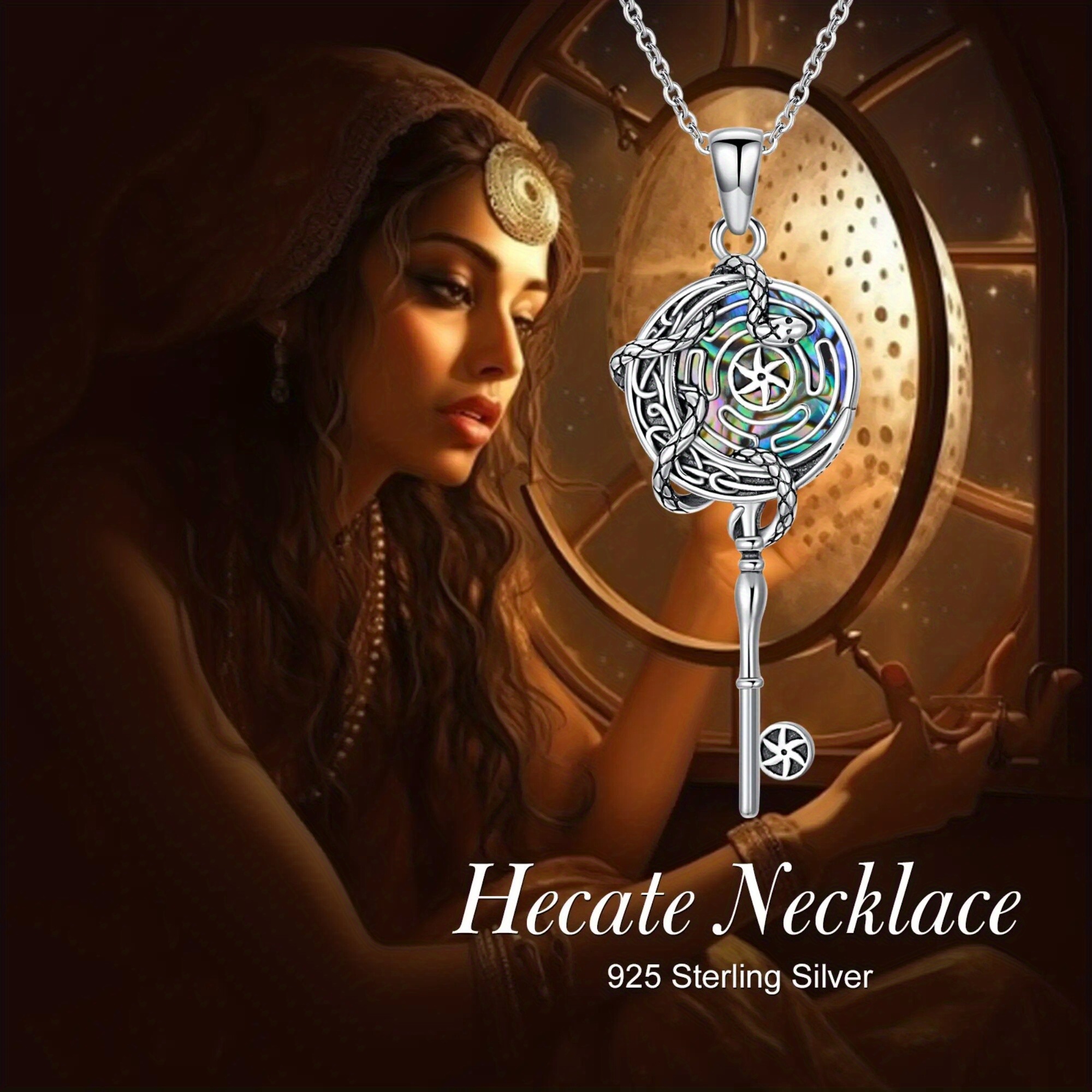 925 Sterling Silver Hecate Necklace with Synthetic Abalone Shell